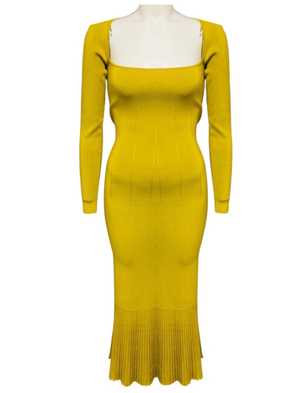 GALVAN LONDON CHARTREUSE / YELLOW ATALANTA FITTED KNIT MIDI DRESS